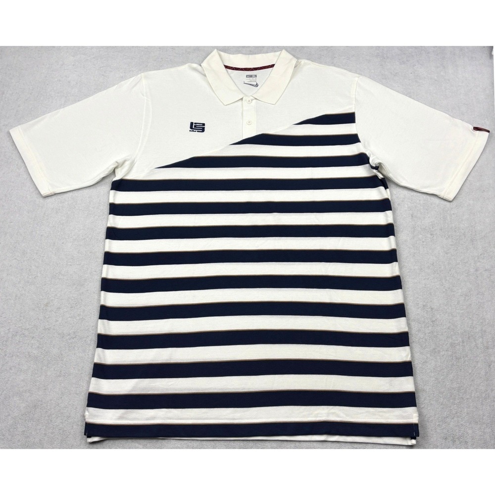 Nike Lebron James Polo Shirt Mens XL White Navy Striped LJ23 Pique 265288 100